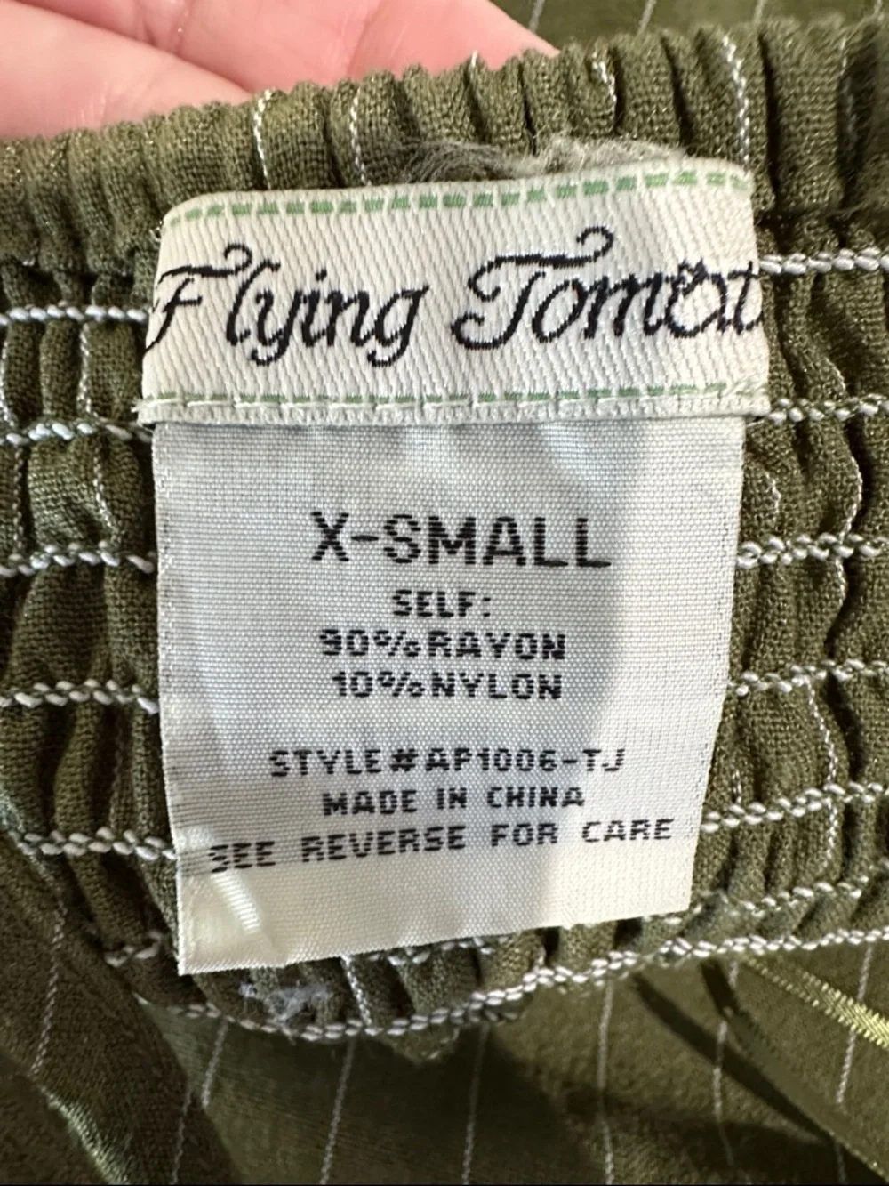 Fly Tomato Olive Green striped Tie-Front Wide-Leg Jumpsuit. Size X-Small - Picture 10 of 10